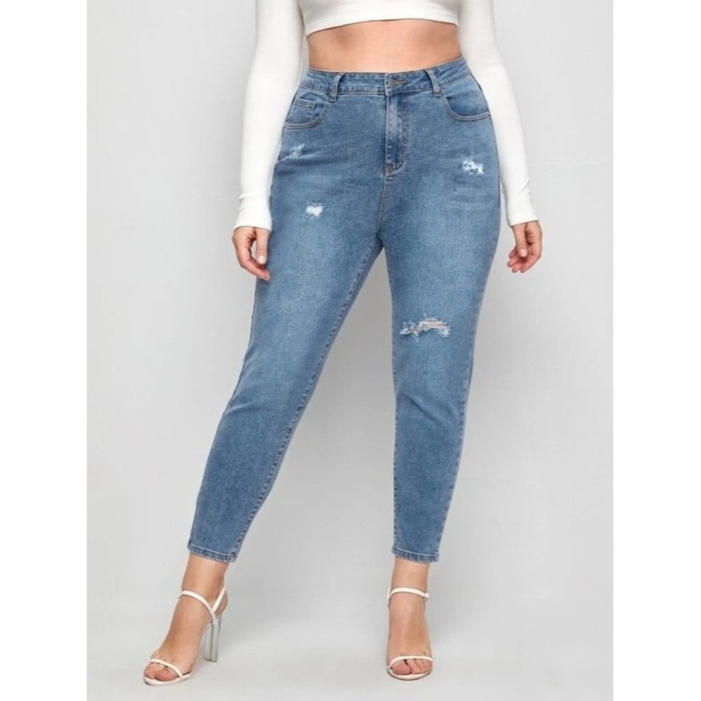 New Shein High Waist Ripped Skinny Jeans - Size 5XL